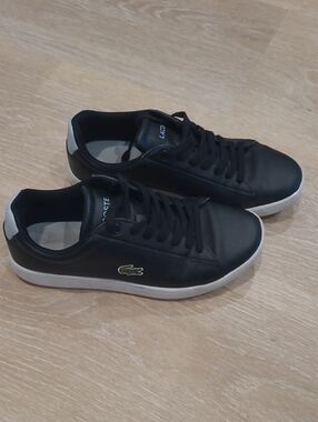 Lacoste Women's Black Sneakers with White Sole and Green Croc Logo